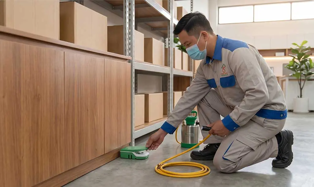 Kỹ thuật viên Phương Nam kiểm soát côn trùng IPM tại công trình